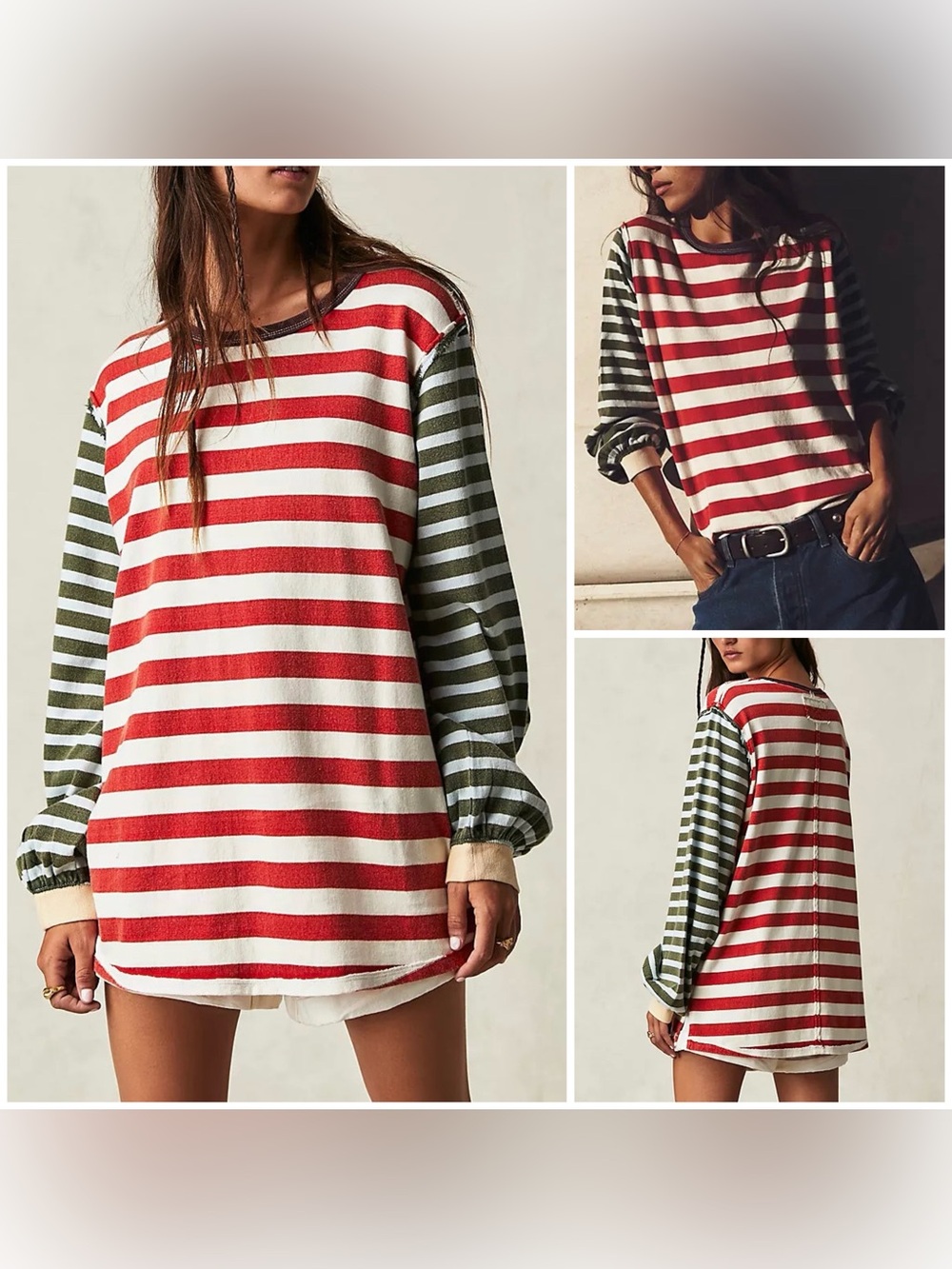 NWOT Free People We the Free Sawyer Stripe Tee - kelp combo - small, medium
